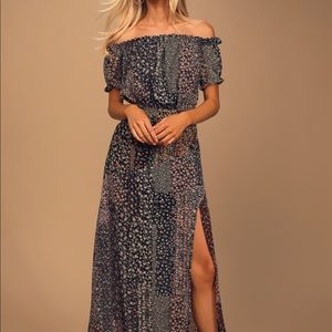 Navy floral off the shoulder maxi dress